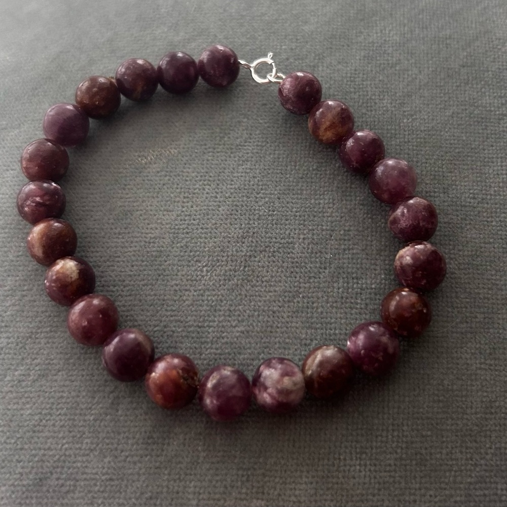 Sterling Silver Lepidolite Gemstone Beaded Bracelet Polished NWOT 925 - Picture 2 of 3